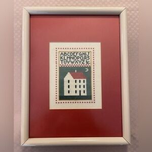 Vintage ABC Cottage Cross Stitch Sampler Matted Framed Wall Art 13x10.